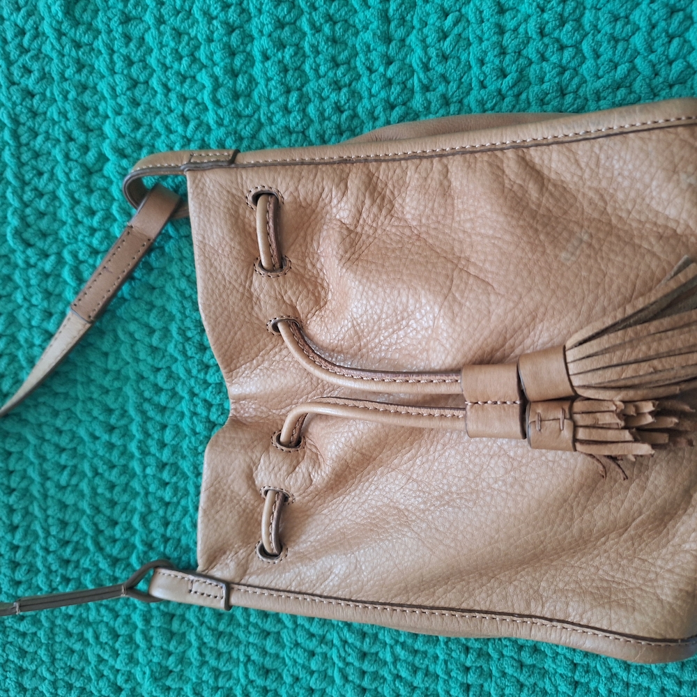 Tan Crossbody Bag with Textured Leather and Zipper Details